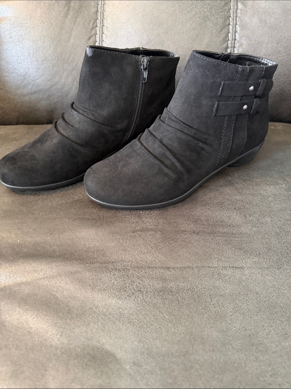 Women's Black Suede-Look Ankle Booties with Side Zip